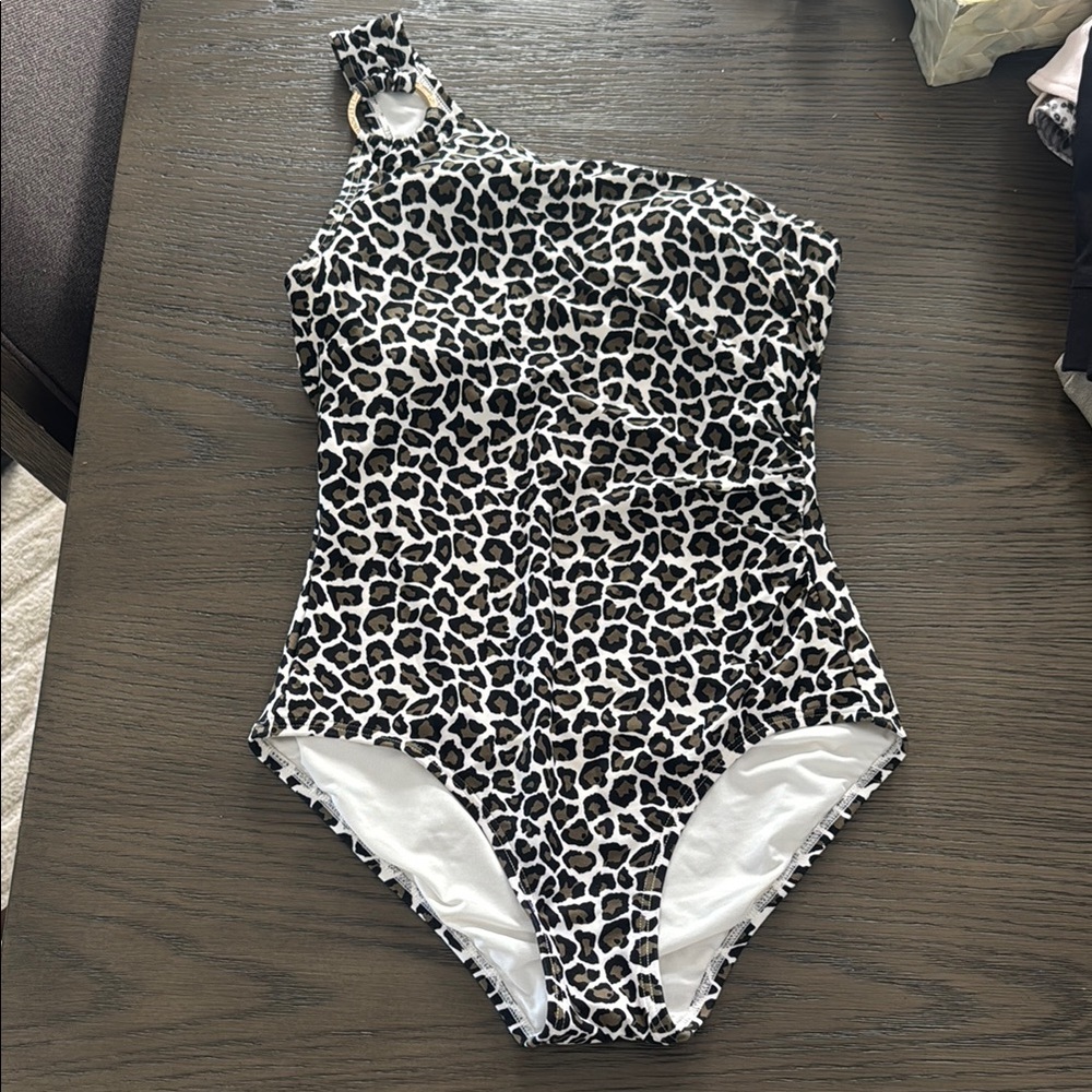 Michael Kors Leopard Print One-Shoulder Swimsuit